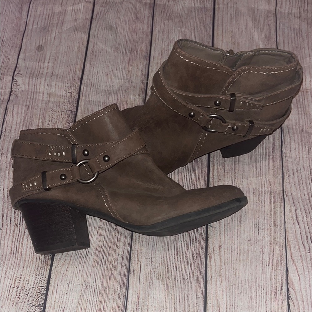Indigo Brown Ankle Booties with Buckle Details